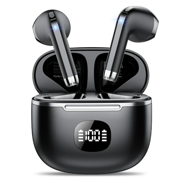 Wireless Earbuds Bluetooth Headphone 60H Deep Bass Loud Sound with 4 Mic Clear Call Ear Buds Noise Cancelling IP7 in-Ear Headphones with Wireless Charging Case Compatible for iPhone Android, Black