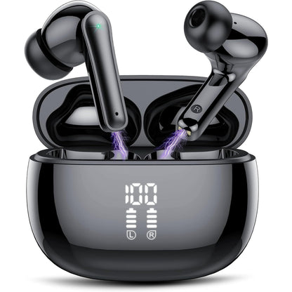 Wireless Ear Buds 48H Playtime Bluetooth Ear Buds Stereo Bluetooth Headphones LED Display IPX7 Waterproof in-Ear Earphones with Mic for TV Smart Phone Laptop Computer Sports