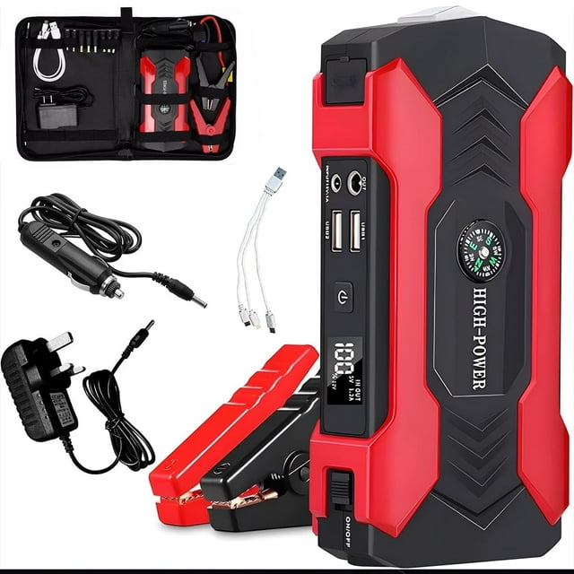 Car Jump Starter Multi-functional CarJump Box 28000mAh Portable Battery Charger Power Bank for Cell Phone, 4 USB Ports, LED Flashlight