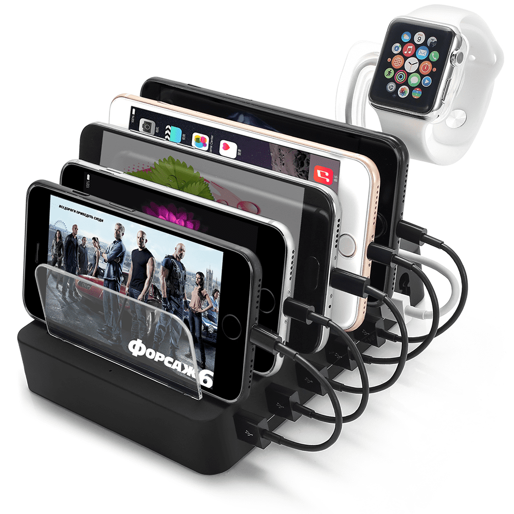 OWNTECH USB Charging Station for Multiple Devices 6 Port Multi Charger Station Compatible with iPhone iPad Cell Phone Tablets