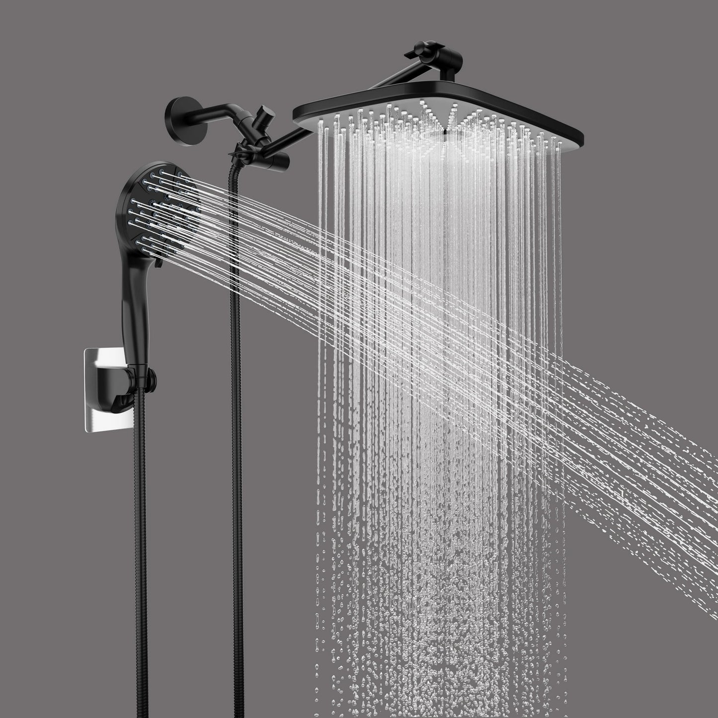 DTIG 12 inch Rain Shower Head, 8-Setting High Pressure Shower Head with Handheld, Shower Bracket and Hose Black