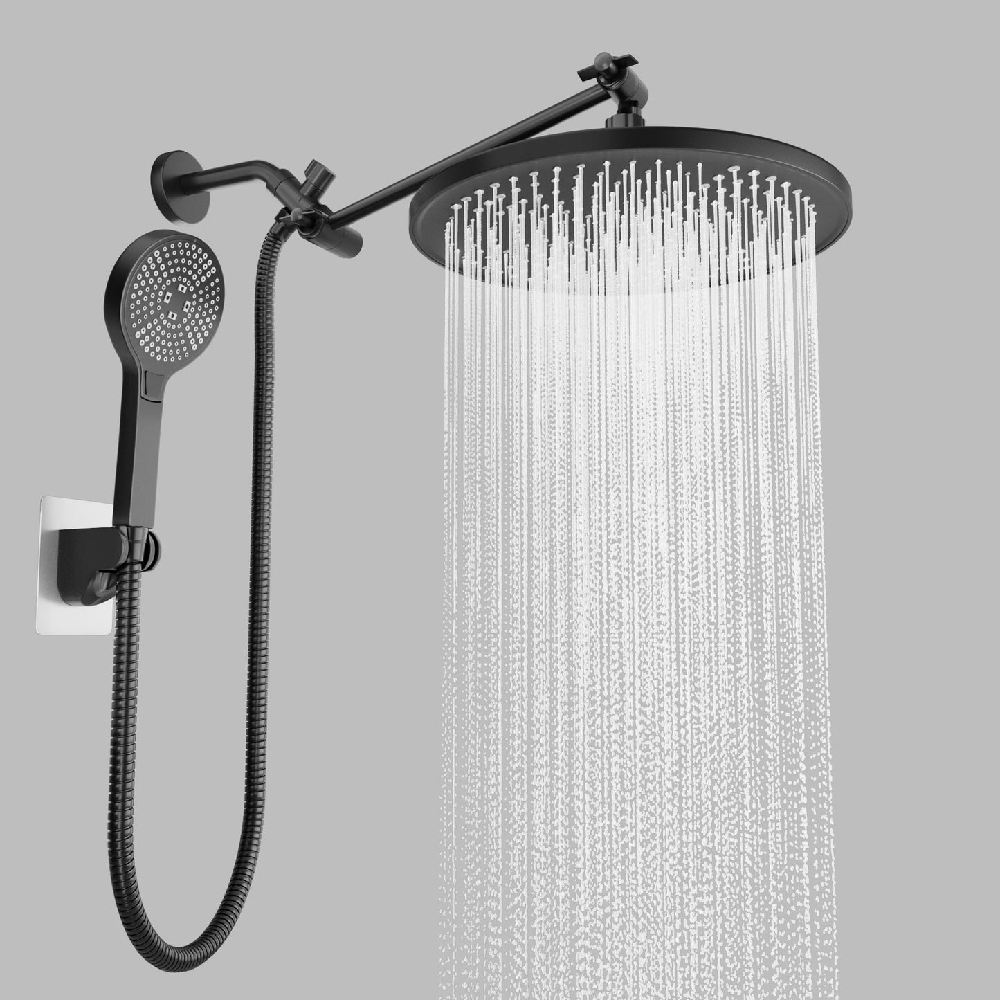 DTIG 3-Setting High Pressure Shower Head 10 inch Rain Shower Head with Handheld and Hose Black