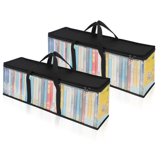 DVD Storage Bags (Set of 2) Clear PVC Media Holder Case with Handles for DVDs/CDs/VHS Box/Blu Ray Disc/Movie Cases/Video Games Discs - Each Bag Holds up to 40 DVDs