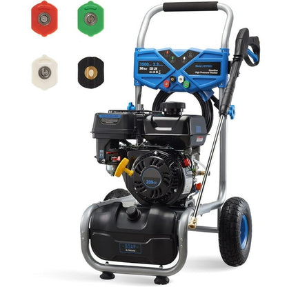 Efurden 3500PSI Gas Pressure Washer, 2.3GPM Gas Powered High Pressure Clean Machine with 209CC Engine, 4 Adjustable Nozzles for Cleaning Walls, Terraces, Vehicles, Gardens (Blue)