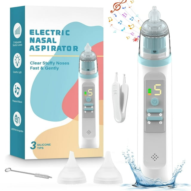 Electric Nasal Aspirator for Baby - Nose Aspirator with 5 Adjustable Suction Levels, 3 Silicone Tips