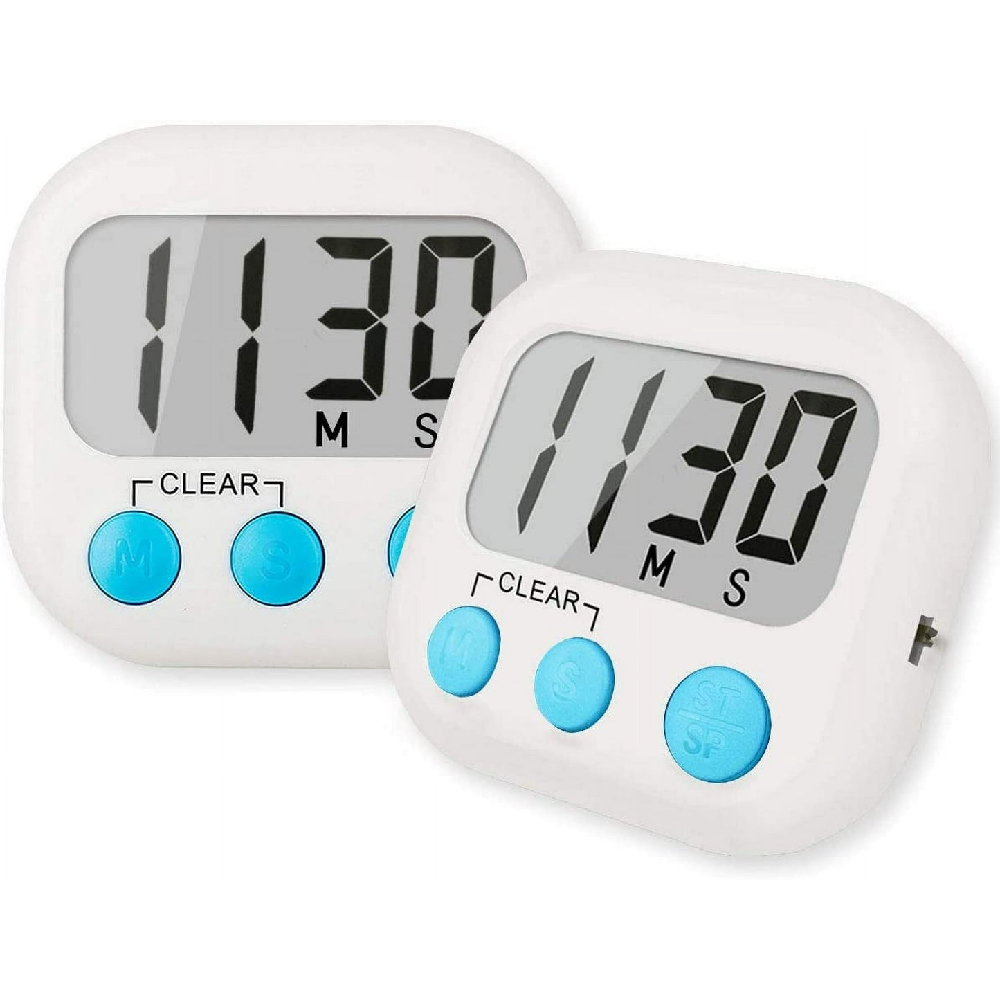 Emlimny 2 Pack Digital Kitchen Timer for Cooking Big Digits Loud Alarm Magnetic Backing Stand Cooking Timers for Baking White