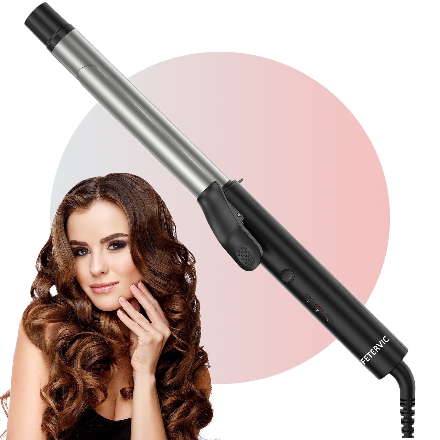 FETERVIC 1 Inch Curling Iron with Ceramic Coating Barrel for Long/Medium Hair, Extra Long Barrel Curling Iron,3 Heat Settings,Hair Curlers and Wand Curling Iron