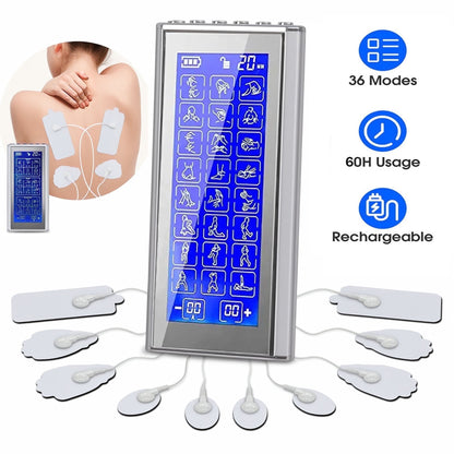 FETERVIC 3-in-1 TENS Unit Rechargeable Muscle Stimulator 36 Modes EMS Dual Channel with 10 Reusable Electrode Pads for Back Neck Pain Muscle Therapy Pain Management Pulse Massager, Sliver