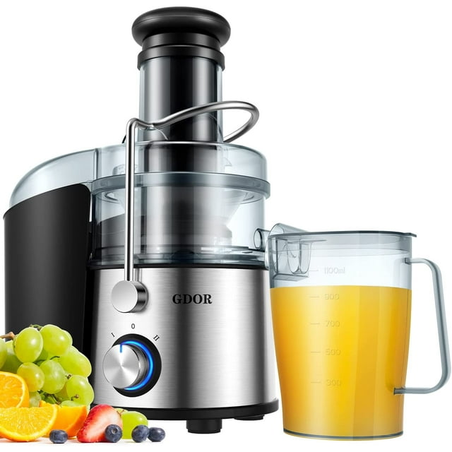 GDOR Powerful 1200W Juicer with Titanium Enhanced Cut Disc, Larger 3” Feed Chute Juicer Machines for Whole Fruits and Vegetables, Centrifugal Juicer with 40 oz. Juice Jug, BPA-Free