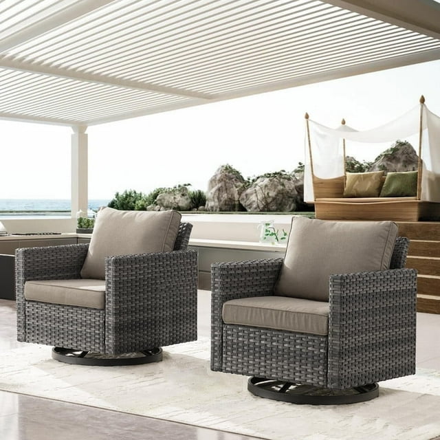 Gymojoy Outdoor Swivel Glider Chair Set of 2, Patio Swivel Rocking Lounge Chair with Gray Cushions