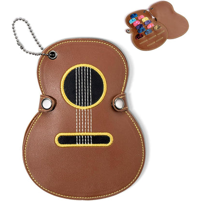 Genreen Guitar Pick Case Personalized with 17 Slots, Custom Name on the Guitar-Shaped Guitar Pick Holder Picks Storage Bag for Guitar Lovers,1Pac,brown