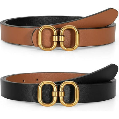 Genreen Reversible Leather Belt for Women with Gold Buckle Ladies Leather Belt for Jeans Pants