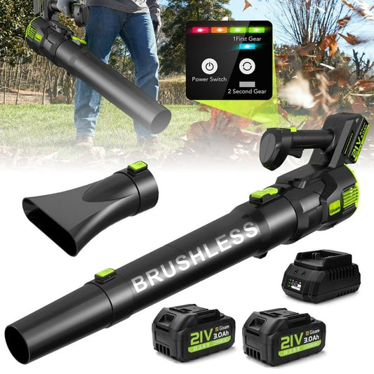 Gisam Brushless Leaf Blower,Advanced Tourb Mode, 160-MPH 424-CFM w/2 X 21V Batteries for Patio Clean