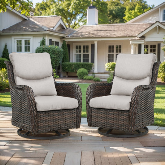 Gymojoy Outdoor Rocking Chair Set of 2, All Weather Wicker Patio Furniture Outdoor Swivel Glider Chair Sets of 2 with Deep Seat,Beige