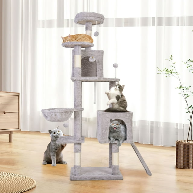 Hijob 65" Cat Tree/Condo/Sisal Scratching Posts/Top Perch, Cat Tower for Indoor Cats, Gray