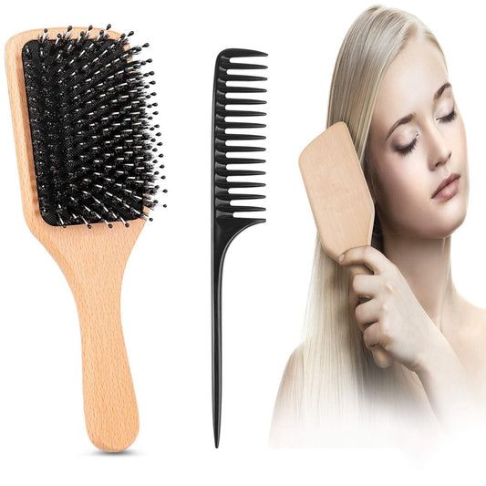 Holytech Hair Brush Boar Bristle Hairbrush for Thick Curly Thin Long Short Wet or Dry Hair Adds Shine and Makes Hair Smooth, Best Paddle Hair Brush for Men Women Kids