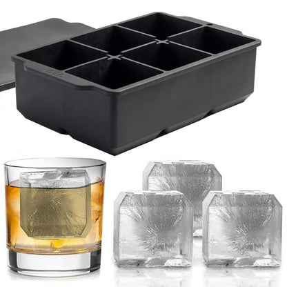 Holytech Large Ice Cube Tray with Lid, Stackable Big Silicone Square Ice Cube Mold for Whiskey Cocktails Bourbon Soups Frozen Treats