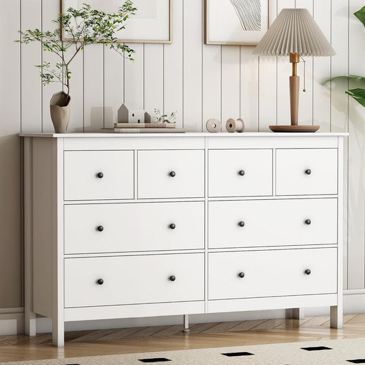 ICEELF White Dresser, 8 Drawer Dresser for Bedroom, 50" Modern Wide Storage Dresser & Chests of Drawers