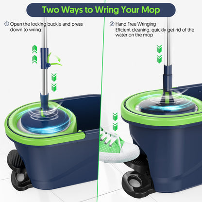 ILAVCLEAN Spin Mop and Bucket with Wringer Set for Floors Cleaning Heavy duty System