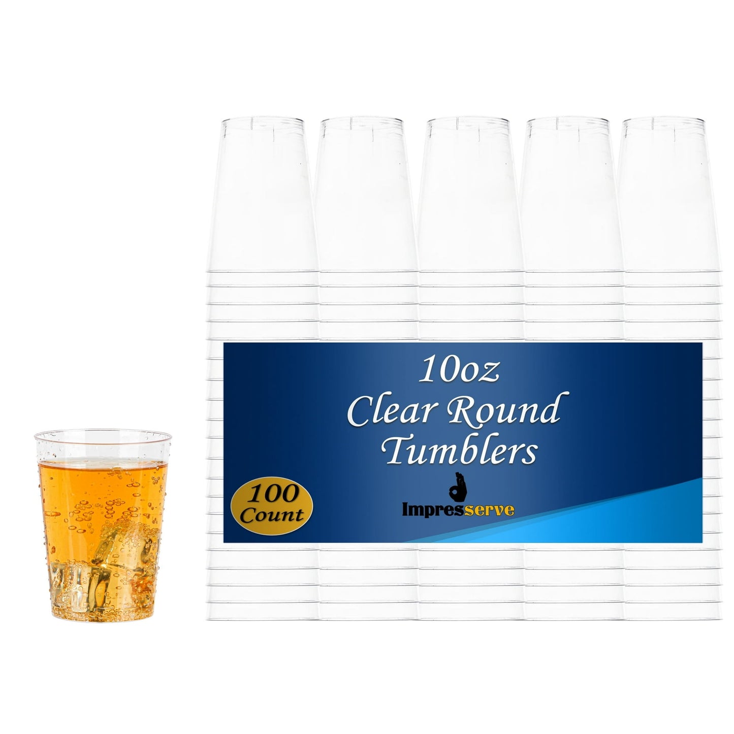 Impresserve 10 oz Clear Plastic Cups, BPA-Free Tumblers for Events & Everyday Use, 100 Count