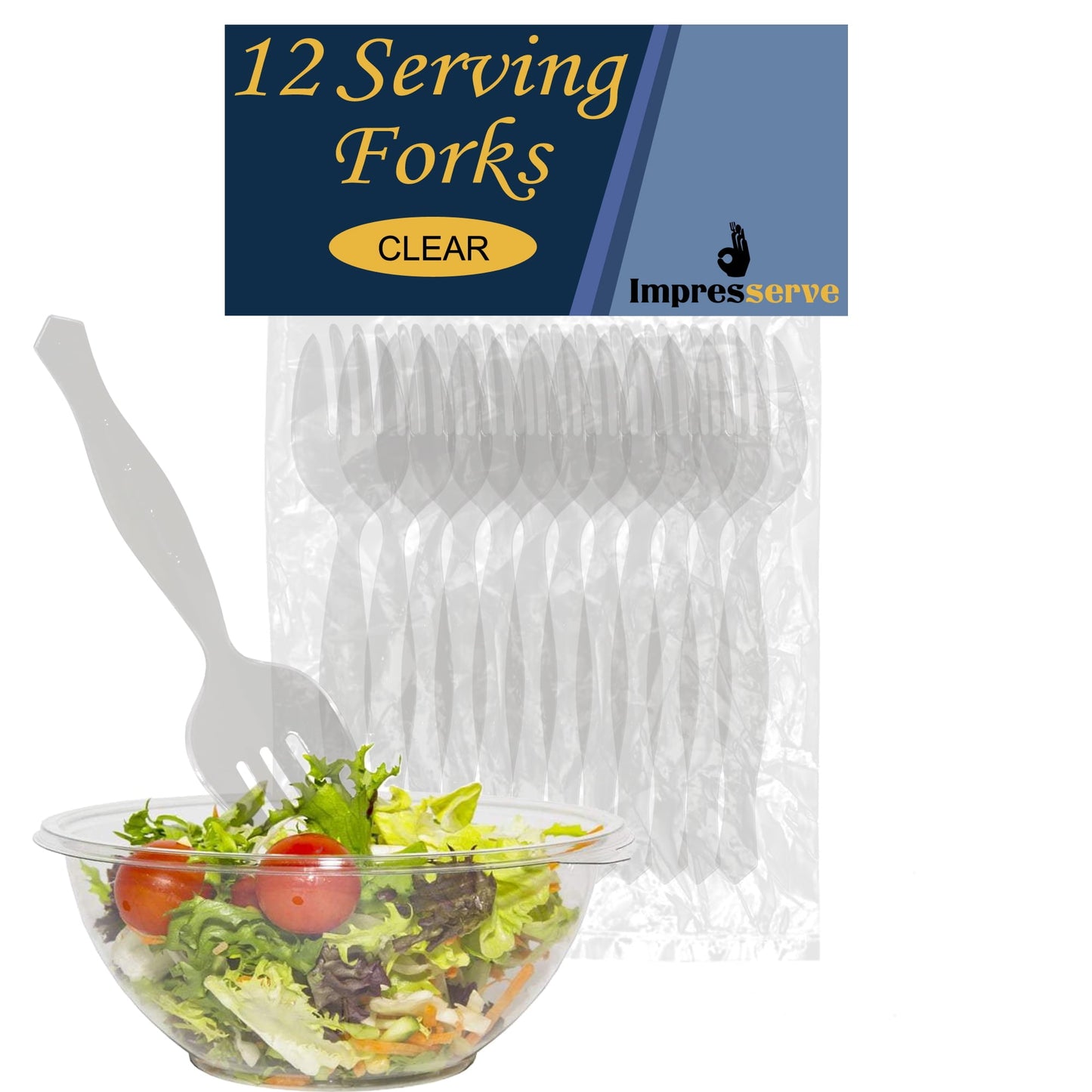 Impresserve 8.7 Inches Plastic Serving Forks - 12 Pack, Heavy-Duty Clear Plastic Fork, Excellent for BBQ, Salads, Grilling, Buffets, & Kitchen