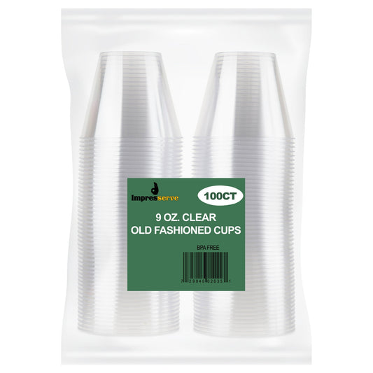 Impresserve 9oz Clear Plastic Old Fashioned Cups - 100 Count