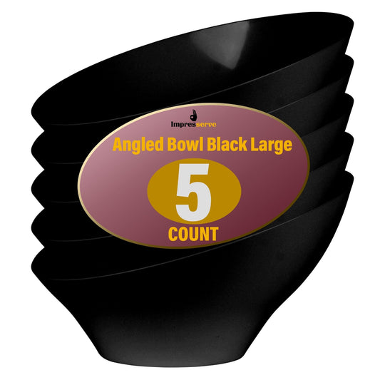 Impresserve Black Large Angled Plastic Serving Bowls - 5 Count