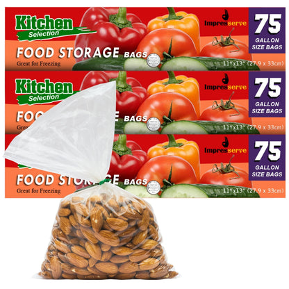 Impresserve Storage Bags with Twist-Ties | 1 Gallon | 3 Pack (75 Bags)