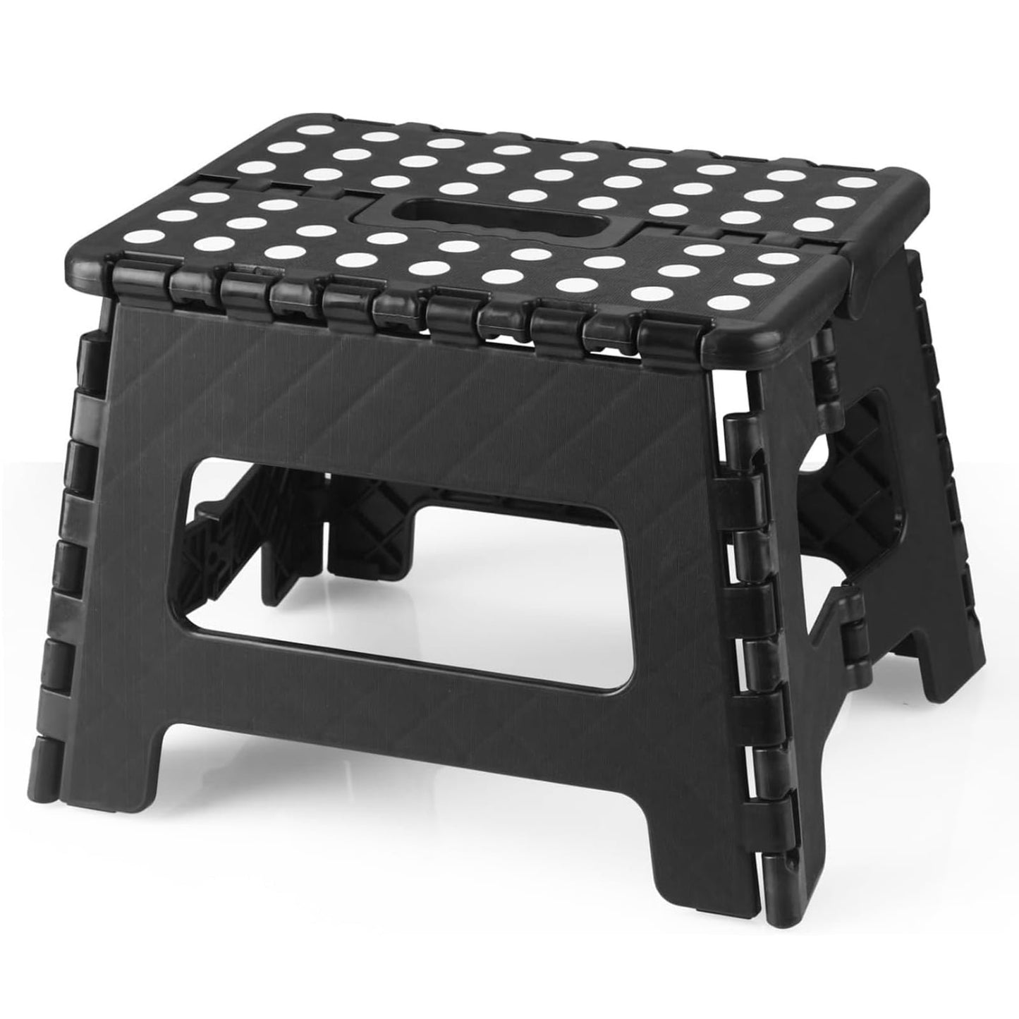 Kailwokk Folding Step Stool, 9'' Non-Slip Foldable Step Stool with Portable Handle for Adults and Kids Holds up to 300 lbs, Great for Kitchen, Bathroom or Bedroom (Black)