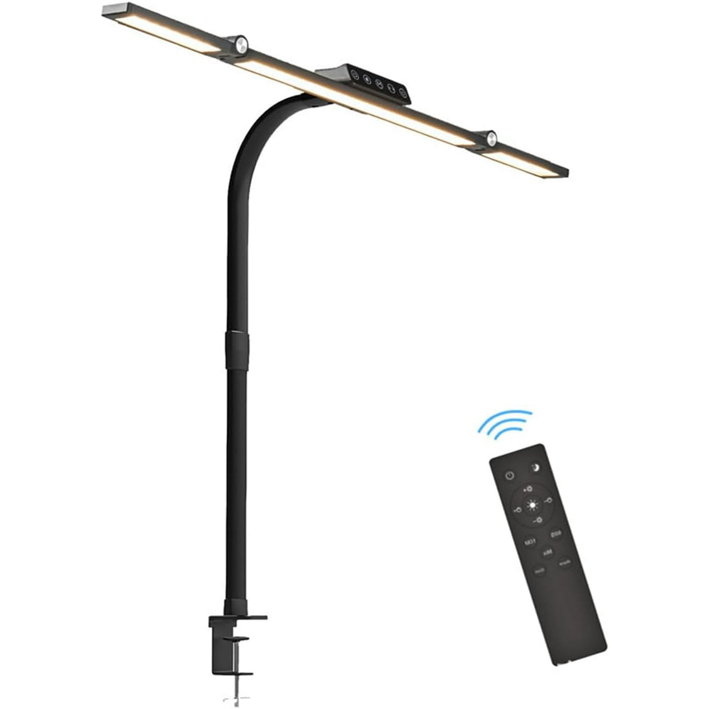 LOFTER-Pro LED Desk Lamps for Home Office, Eye Caring Architect Table Lights with Clamp, 24W Dimmable Overhead Light, Adjustable Flexible Gooseneck, 25 Lighting Models with Remote Control, Black