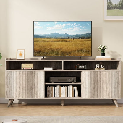 Nifamembo Modern Fluted-Door TV Stand for 55-65 inch TV, Entertainment Center with Storage Cabinets for Living Room(Sunwashed Ash Oak)