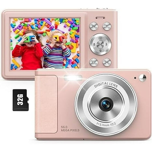 NUSICAN Digital Camera, 56MP FHD 1080P Camera, Digital Point & Shoot Camera with 32GB SD Card, 2 Batteries, Compact Small Camera for Boys Girls Kids