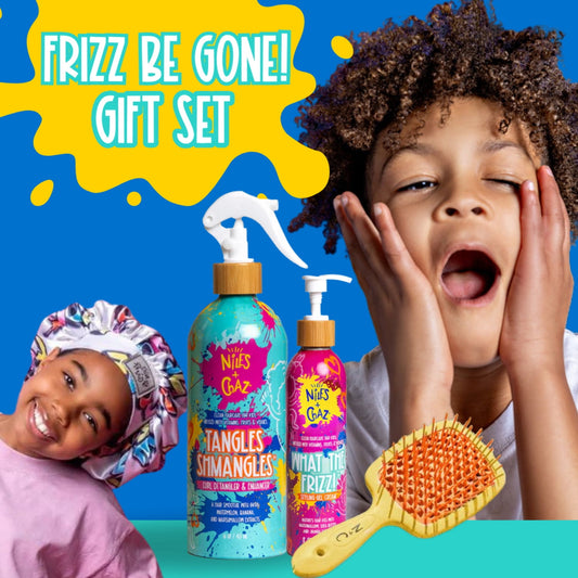 Niles and Chaz Frizz Be Gone Gift Set - Curl Detangler & Enhancer, Gel Cream, & Detangling Brush