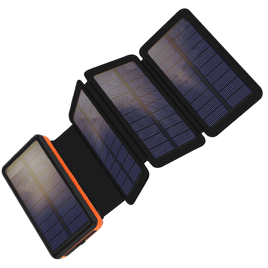 OWNTECH Portable Solar Charger for iphone android, 30000mah Power Bank with 4 Solar Panel and Compass