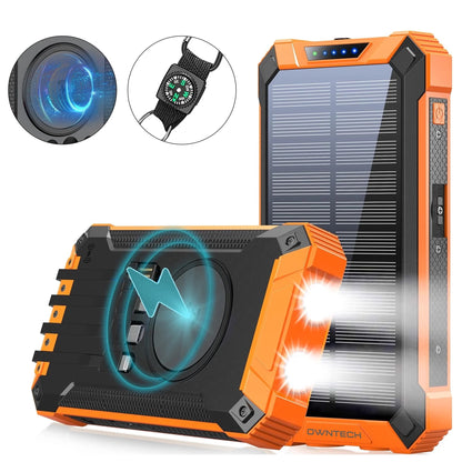 OWNTECH 30000mAh Portable Solar Charger for iphone android, Wireless Power Bank with 4 charging cables and 3 USB Port