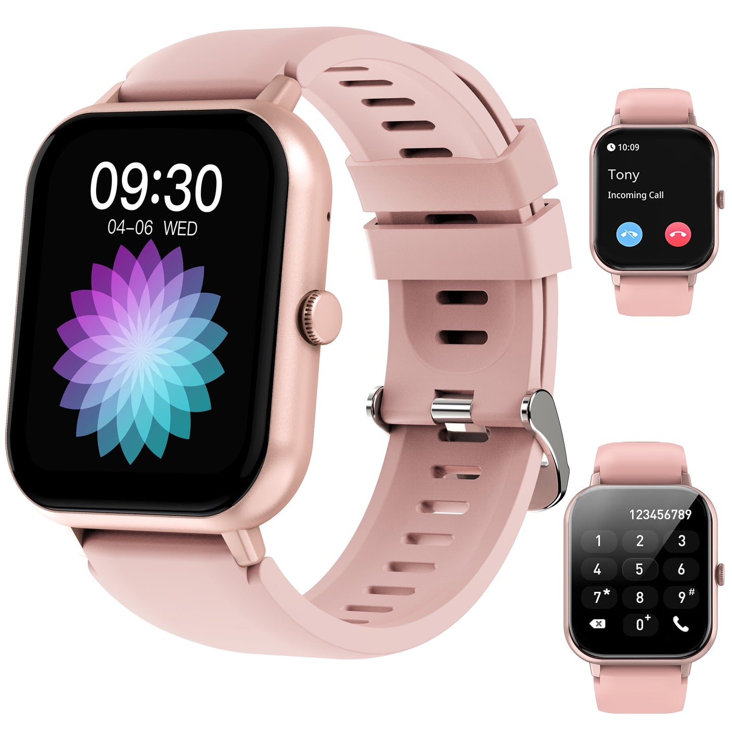 OWNTECH Smart Watch(Answer/Make Calls) ,1.83 Inch Men Women Fitness Watch, IP67 Waterproof Activity Trackers for iOS Android, Pink