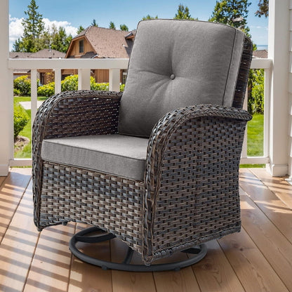 PARKWELL Outdoor Patio Swivel Glider Chair Wicker High Back Swivel Rocking Lounge Chair with Cushion for Backyard Deck Porch,Gray