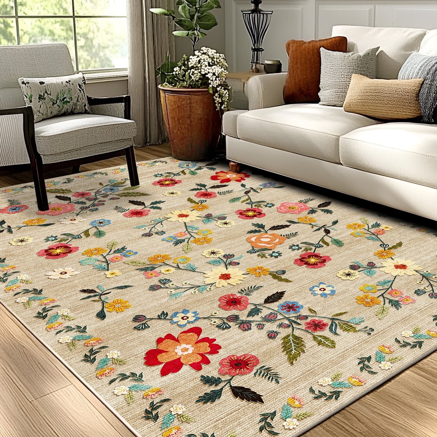 Pentantan Area Rugs for Living Room, Machine Washable Rug - Soft Indoor Carpet Neutral Moroccan Boho Rug, Low Pile for Bedroom, Dining Room, Playroom, Office