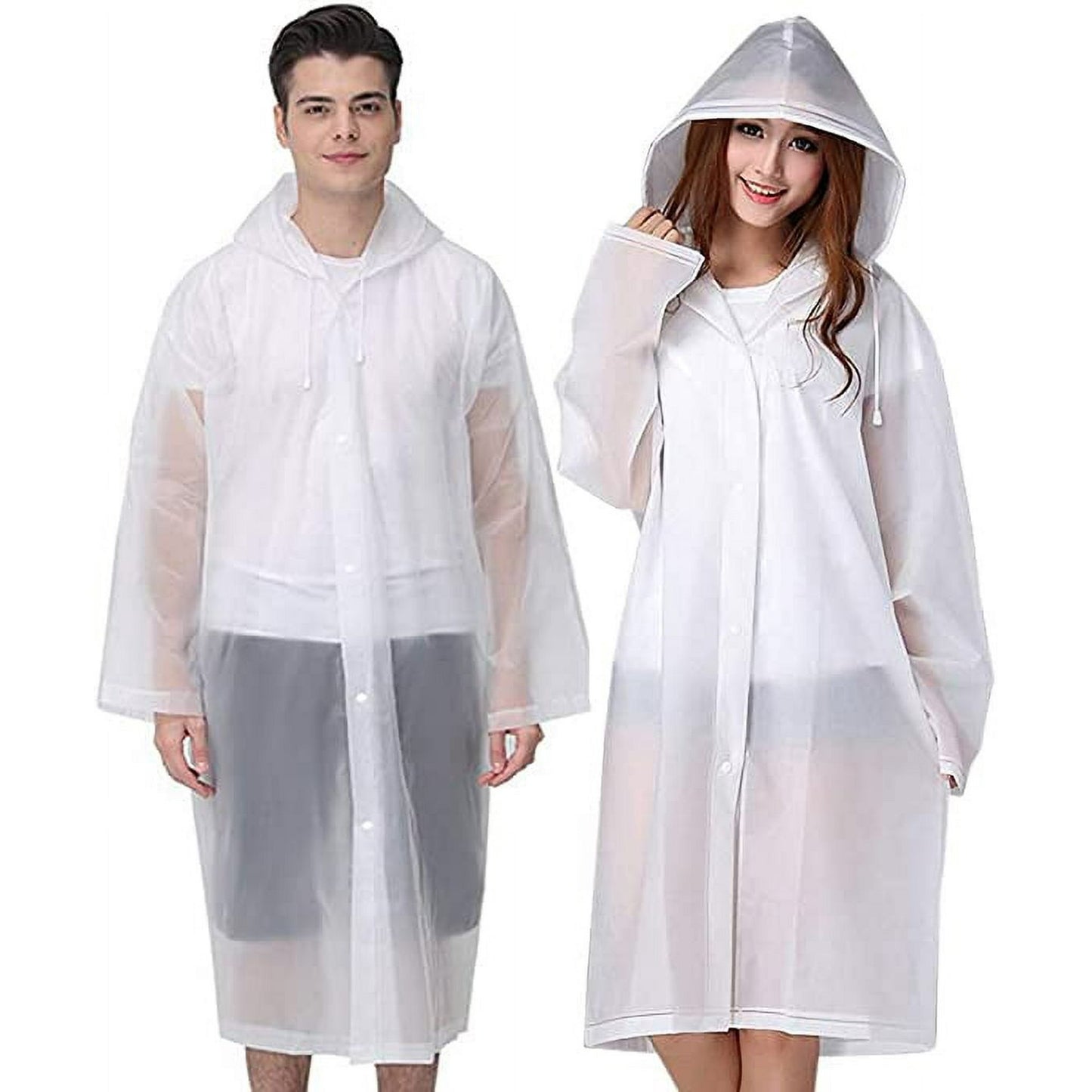 Rain Ponchos for Adults Reusable, 2 Pcs EVA Raincoats for Women Men with Hood and SleevesWhite