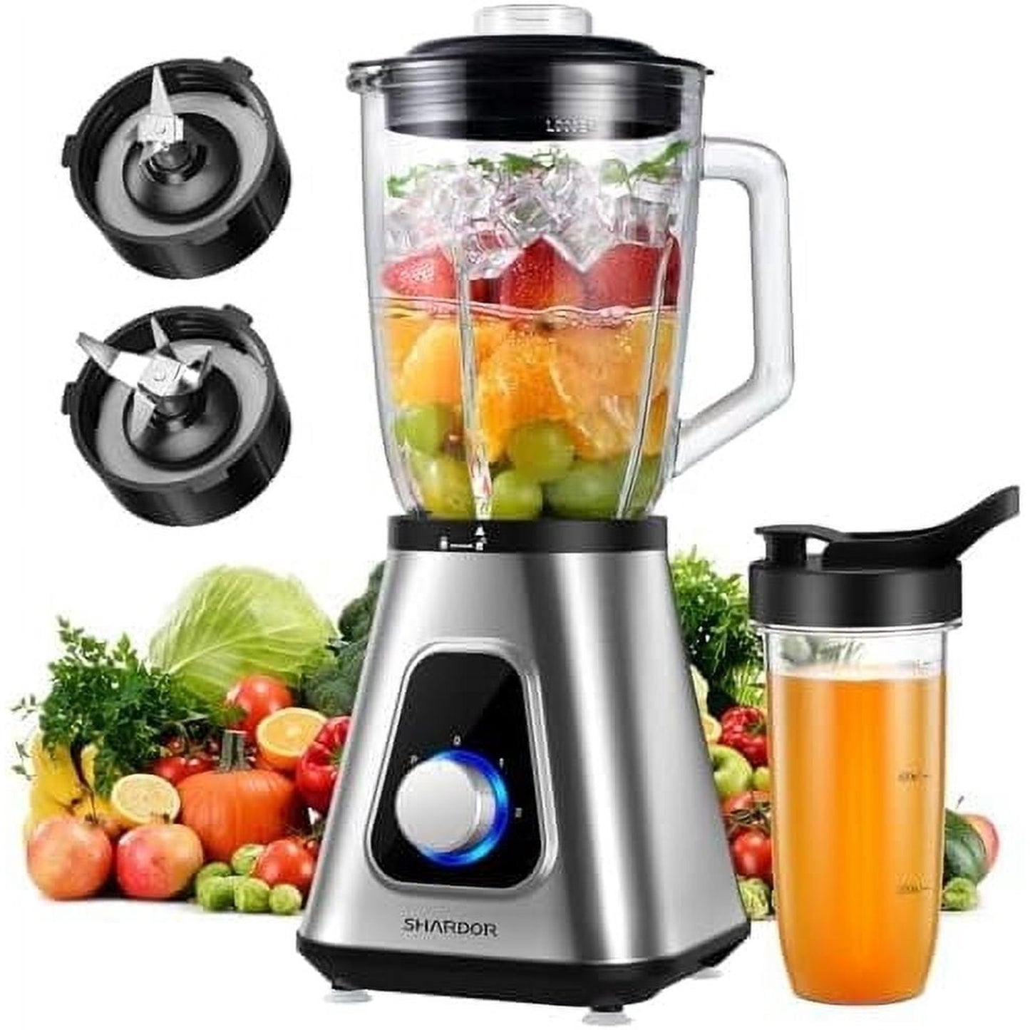 SHARDOR 1200W Blender for Shakes and Smoothies, 52 Oz Countertop Blender & 22 Oz Personal Blender Combo, 3 Adjustable Speed for Frozen Fruit Drinks, Smoothies, Sauces, Large Capacity