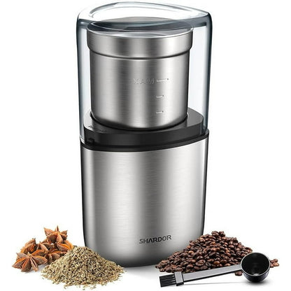 SHARDOR Coffee Grinder Electric Herb/Wet Grinder for Spices and Seeds with 2 Removable Stainless Steel Bowls, Silver