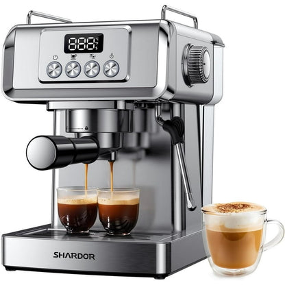 SHARDOR Espresso Machine 20 Bar with Milk Frother Steam Wand, Professional 1350W Manual Latte & Cappuccino Maker for Home, 60 Oz Water Tank, Temperature Display, Stainless Steel