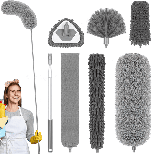 SUGARDAY Microfiber Feather Duster for Cleaning Fan High Ceiling Duster with Extension Pole 100-inch 7PCS