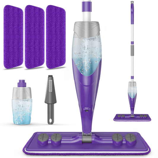 SUGARDAY Spray Mop for Floor Cleaning Wet Mop with Refillable Bottle and 3 Washable Microfiber Pads Home Commercial Use, Purple