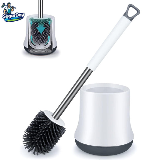 SUGARDAY Toilet Bowl Brush Cleaner and Caddy Holder Set Toilet Scrubber for Bathroom 1 Pack