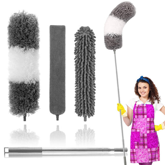 SUPTREE Microfiber Feather Duster 4PCS with Extented Handle 30 to 100 inches for Cleaning Fan Ceiling