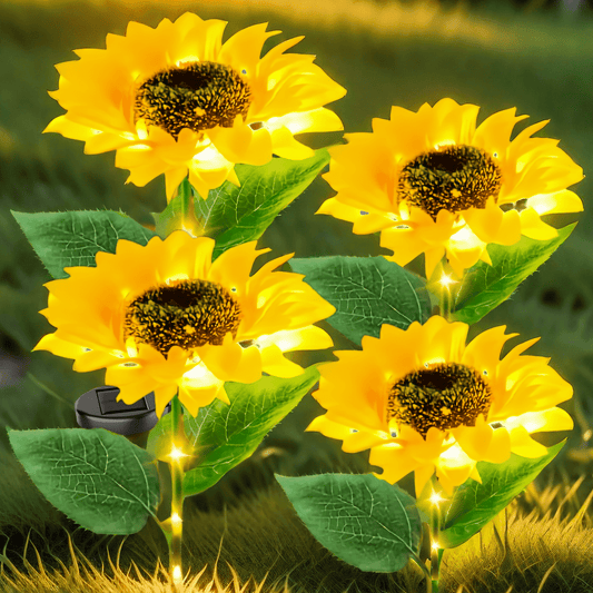 4 Pack Sunflower Lights,Sunflower Patio Lights For Outside With Lifelike Bigger Sunflower&Bright LED,Waterproof Solar Powered Outdoor Lights for Yard Pathway Garden Decor