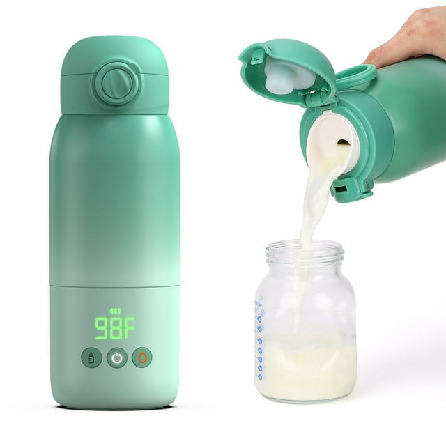 Vipuse Portable Bottle Warmer for Travel, Dual Heating Modes for Breast Milk and Water,12 OZ Portable Milk Warmer,Green