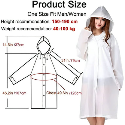 Rain Ponchos for Adults Reusable, 2 Pcs EVA Raincoats for Women Men with Hood and SleevesWhite