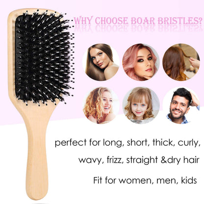 Holytech Hair Brush Boar Bristle Hairbrush for Thick Curly Thin Long Short Wet or Dry Hair Adds Shine and Makes Hair Smooth, Best Paddle Hair Brush for Men Women Kids